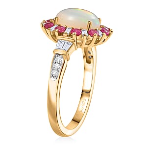 D'Joy Premium Ethiopian Welo Opal and Multi Gemstone 2.00 ctw Sunburst Ring in 18K Vermeil Yellow Gold Over Sterling Silver (Size 9.0)