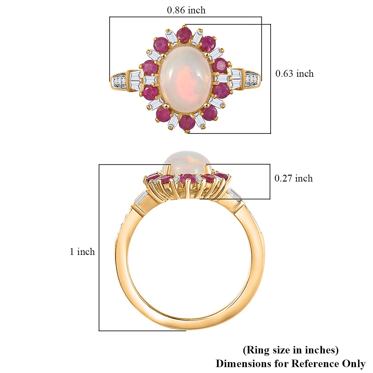 D'Joy Premium Ethiopian Welo Opal and Multi Gemstone 2.00 ctw Sunburst Ring in 18K Vermeil Yellow Gold Over Sterling Silver (Size 9.0) image number 5