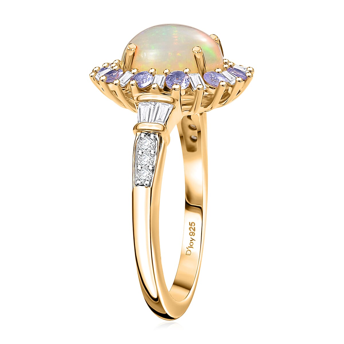 D'Joy Premium Ethiopian Welo Opal and Multi Gemstone 2.00 ctw Sunburst Ring in 18K Vermeil Yellow Gold Over Sterling Silver (Size 10.0) image number 3