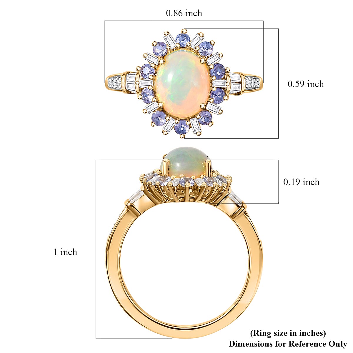 D'Joy Premium Ethiopian Welo Opal and Multi Gemstone 2.00 ctw Sunburst Ring in 18K Vermeil Yellow Gold Over Sterling Silver (Size 10.0) image number 5