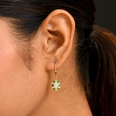 D'Joy Premium Ethiopian Welo Opal and Multi Gemstone 1.60 ctw Sunburst Lever Back Earrings in 18K Vermeil Yellow Gold Over Sterling Silver