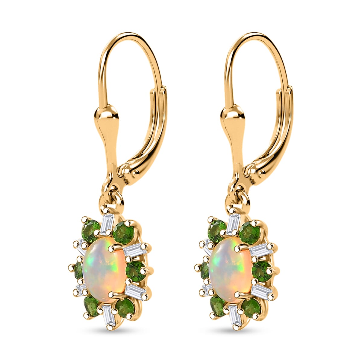 D'Joy Premium Ethiopian Welo Opal and Multi Gemstone 1.60 ctw Sunburst Lever Back Earrings in 18K Vermeil Yellow Gold Over Sterling Silver image number 3