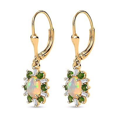 D'Joy Premium Ethiopian Welo Opal and Multi Gemstone 1.60 ctw Sunburst Lever Back Earrings in 18K Vermeil Yellow Gold Over Sterling Silver