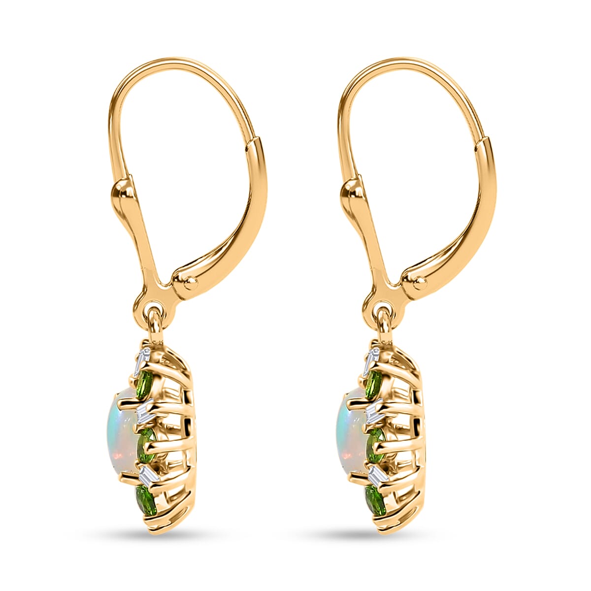 D'Joy Premium Ethiopian Welo Opal and Multi Gemstone 1.60 ctw Sunburst Lever Back Earrings in 18K Vermeil Yellow Gold Over Sterling Silver image number 4