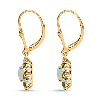 D'Joy Premium Ethiopian Welo Opal and Multi Gemstone 1.60 ctw Sunburst Lever Back Earrings in 18K Vermeil Yellow Gold Over Sterling Silver