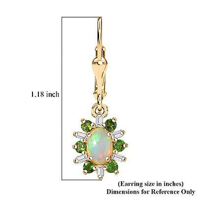D'Joy Premium Ethiopian Welo Opal and Multi Gemstone 1.60 ctw Sunburst Lever Back Earrings in 18K Vermeil Yellow Gold Over Sterling Silver