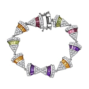 GP Royal Art Deco Collection Premium Orissa Rhodolite Garnet and Multi Gemstones 9.90 ctw Bracelet in Rhodium Over Sterling Silver (6.50 In)
