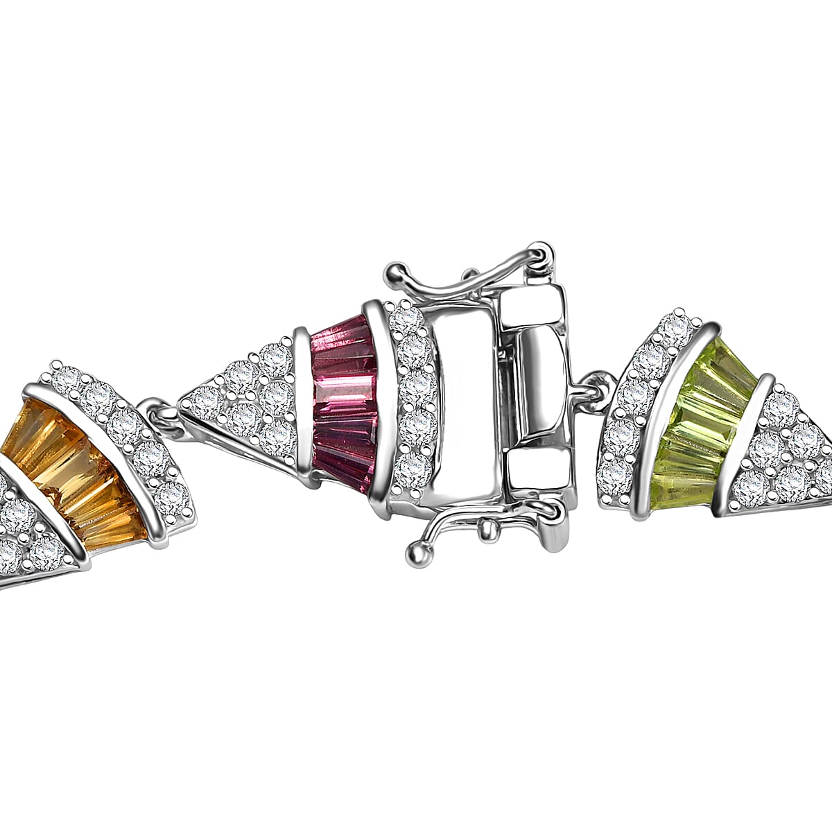 GP Royal Art Deco Collection Premium Orissa Rhodolite Garnet and Multi Gemstones 9.90 ctw Bracelet in Rhodium Over Sterling Silver (6.50 In) image number 3