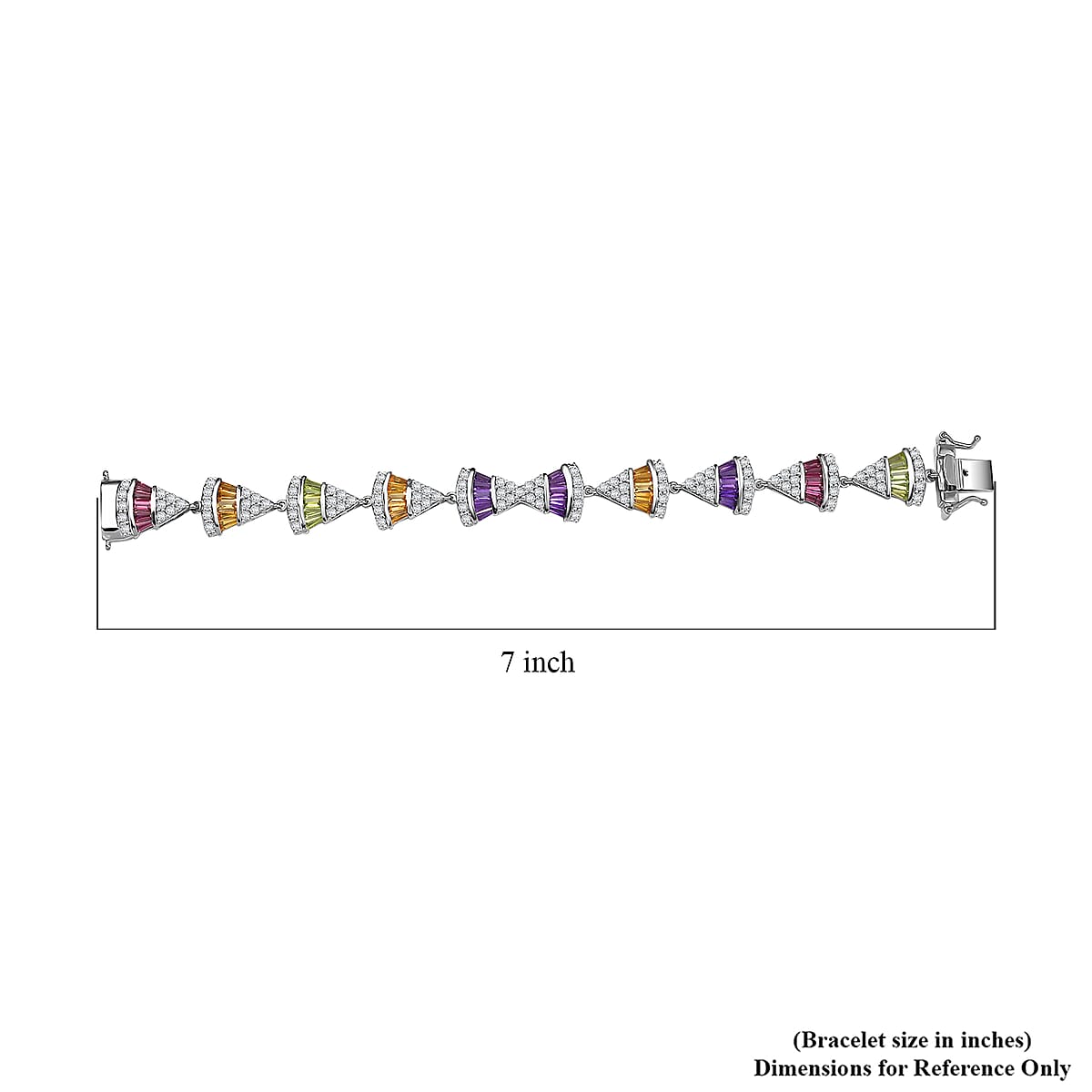 GP Royal Art Deco Collection Premium Orissa Rhodolite Garnet and Multi Gemstones 9.90 ctw Bracelet in Rhodium Over Sterling Silver (6.50 In) image number 4