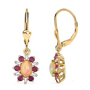 D'Joy Premium Ethiopian Welo Opal and Multi Gemstone 1.60 ctw Sunburst Lever Back Earrings in 18K Vermeil Yellow Gold Over Sterling Silver