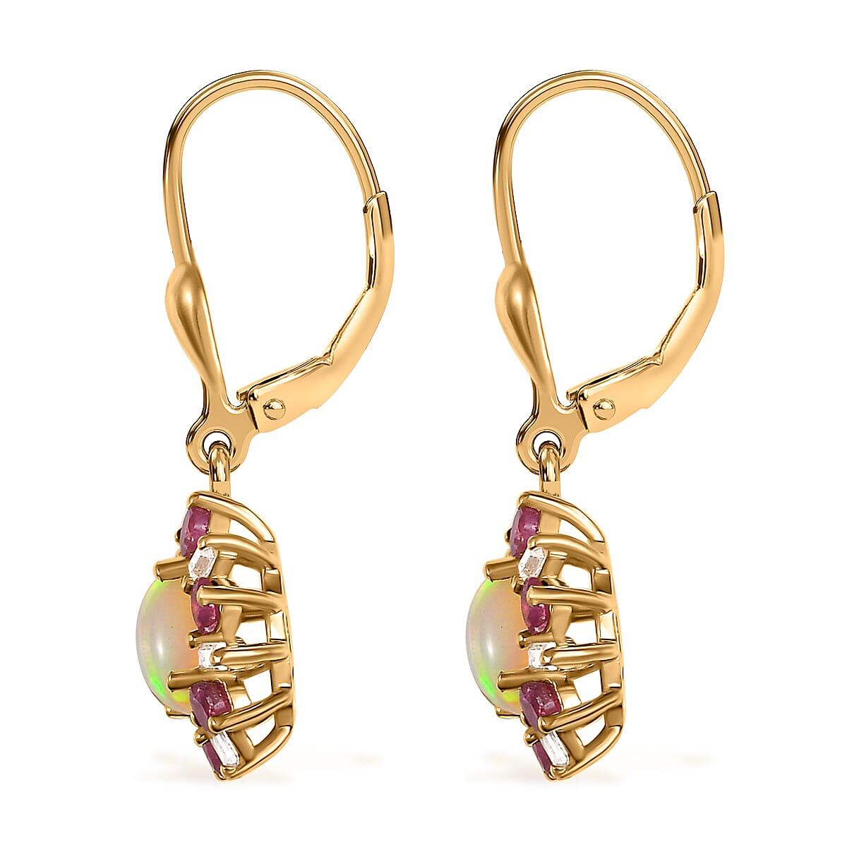 D'Joy Premium Ethiopian Welo Opal and Multi Gemstone 1.60 ctw Sunburst Lever Back Earrings in 18K Vermeil Yellow Gold Over Sterling Silver image number 3