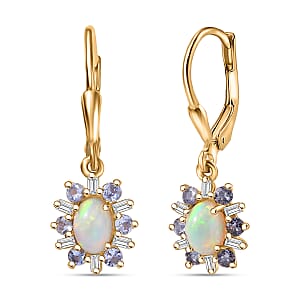 D'Joy Premium Ethiopian Welo Opal and Multi Gemstone 1.60 ctw Sunburst Lever Back Earrings in 18K Vermeil Yellow Gold Over Sterling Silver