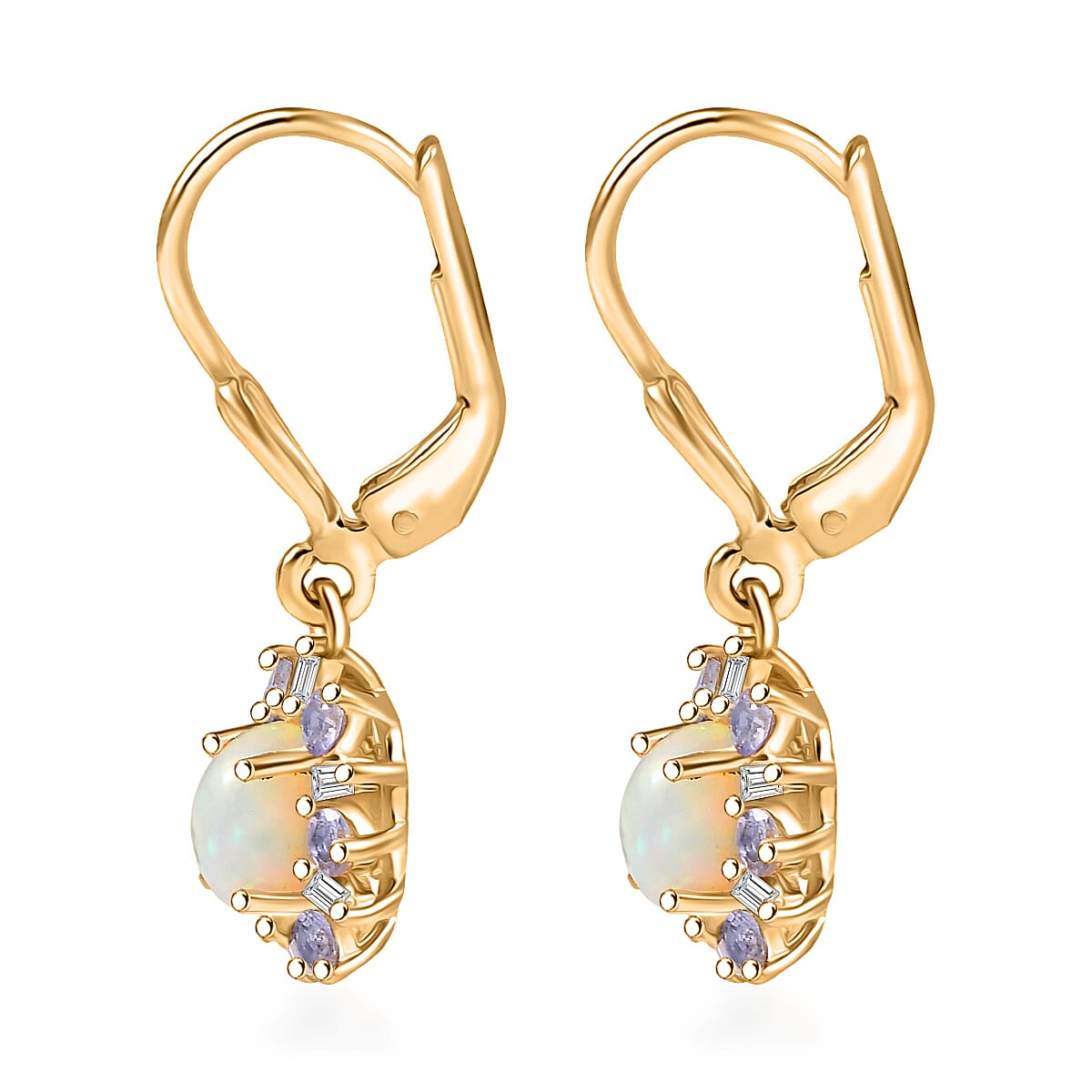 D'Joy Premium Ethiopian Welo Opal and Multi Gemstone 1.60 ctw Sunburst Lever Back Earrings in 18K Vermeil Yellow Gold Over Sterling Silver image number 3