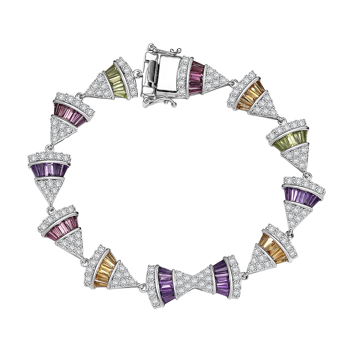 GP Royal Art Deco Collection Premium Orissa Rhodolite Garnet and Multi Gemstones 11.65 ctw Bracelet in Rhodium Over Sterling Silver (8.00 In) image number 0