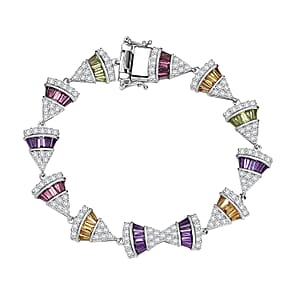 GP Royal Art Deco Collection Premium Orissa Rhodolite Garnet and Multi Gemstones 11.65 ctw Bracelet in Rhodium Over Sterling Silver (8.00 In)