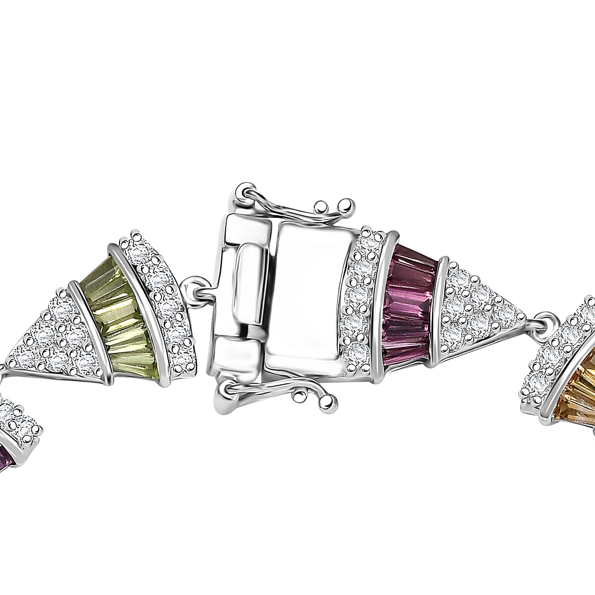 GP Royal Art Deco Collection Premium Orissa Rhodolite Garnet and Multi Gemstones 11.65 ctw Bracelet in Rhodium Over Sterling Silver (8.00 In) image number 3