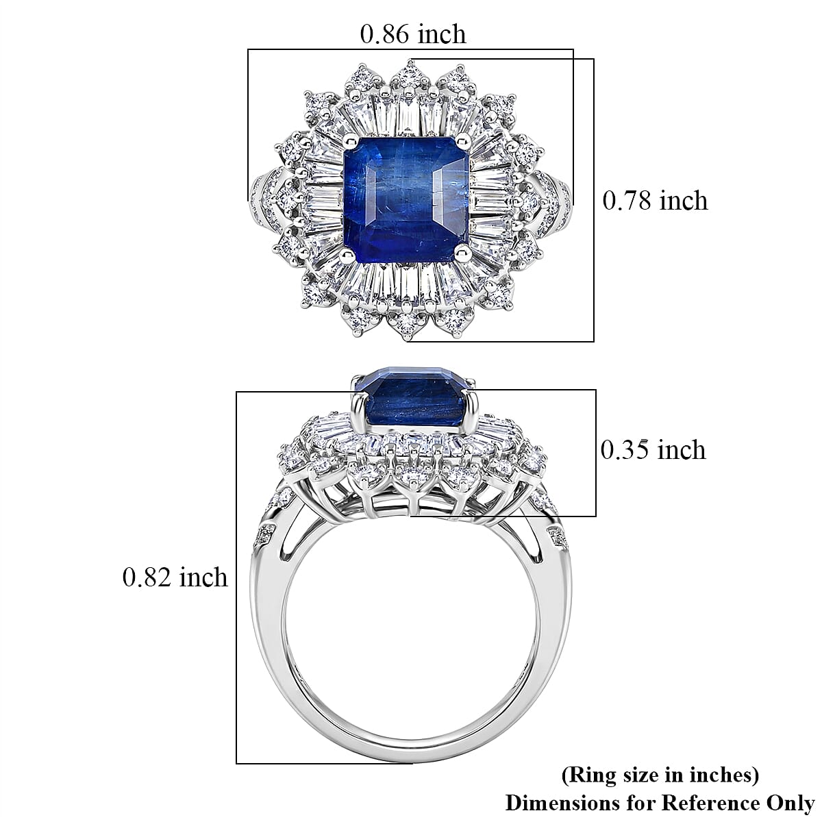 D'Joy Asscher Cut Premium Kashmir Kyanite, Moissanite 4.60 ctw Ring in Rhodium Over Sterling Silver (Size 7.0) image number 5
