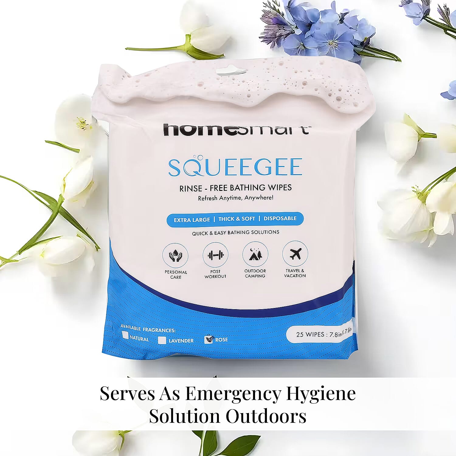 Homesmart Squeegee Rinse-Free Bathing Wipes- Nature (25 Wipes)