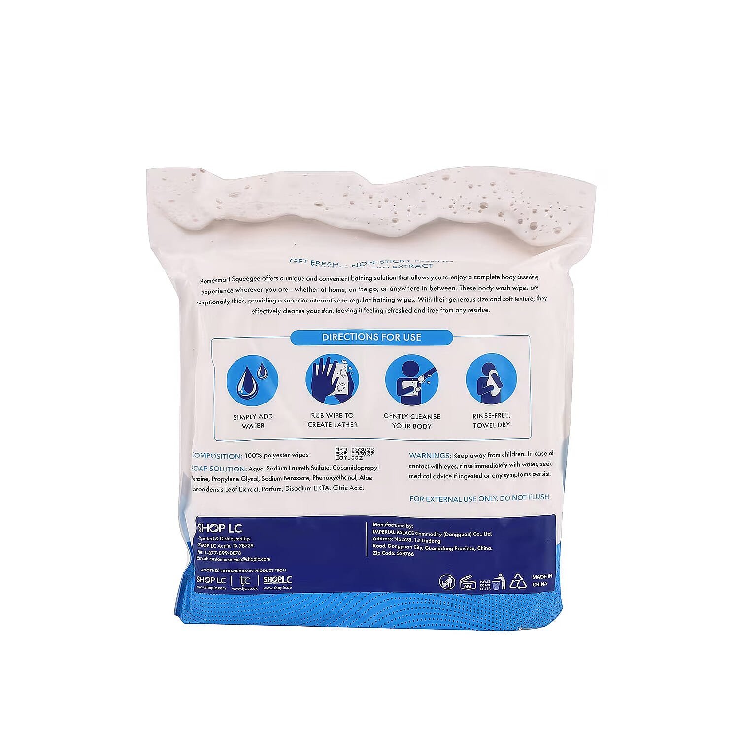 Homesmart Squeegee Rinse-Free Bathing Wipes- Nature (25 Wipes)