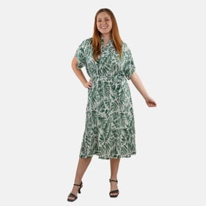 TAMSY Palm Leaf Stand Collar Dress with Waist Tie - One Size Fits Most