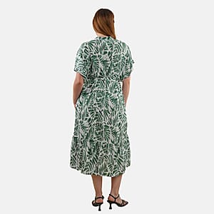 Tamsy Palm Leaf Front Placket Shirt Dress with Fabric Waist Tie - One Size Fits Most