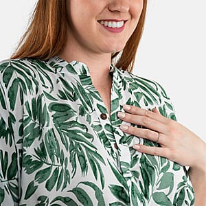 Tamsy Palm Leaf Front Placket Shirt Dress with Fabric Waist Tie - One Size Fits Most
