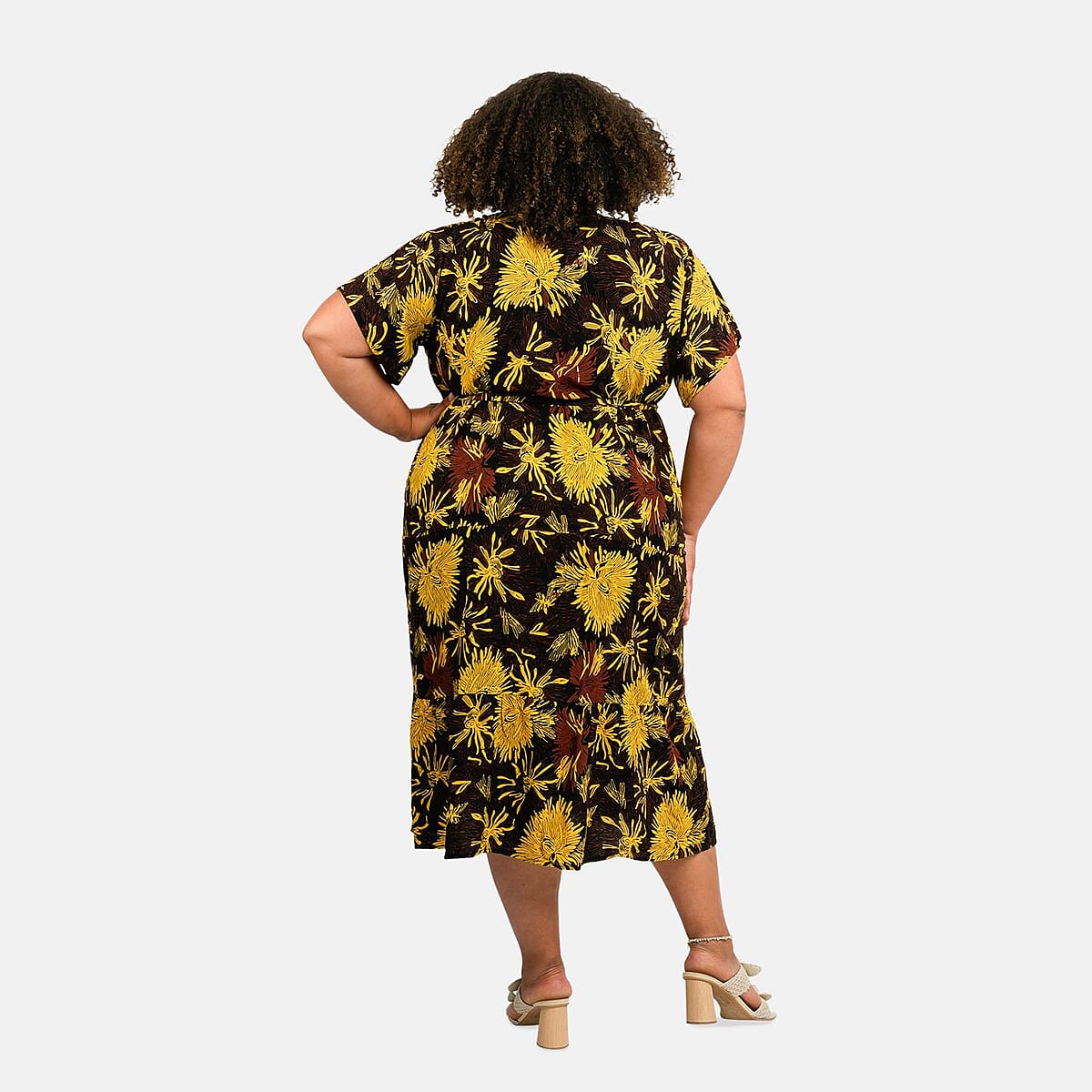 Tamsy Dandelion Front Placket Shirt Dress with Fabric Waist Tie - One Size Fits Most image number 1