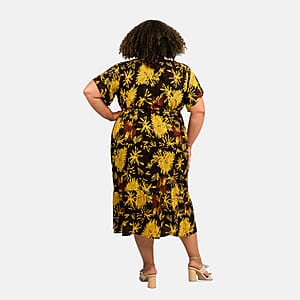 Tamsy Dandelion Front Placket Shirt Dress with Fabric Waist Tie - One Size Fits Most