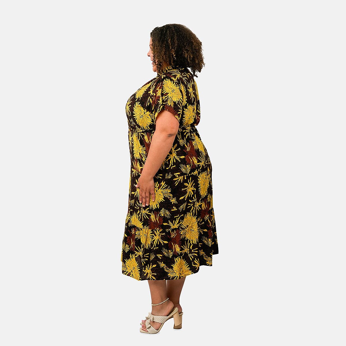 Tamsy Dandelion Front Placket Shirt Dress with Fabric Waist Tie - One Size Fits Most image number 2