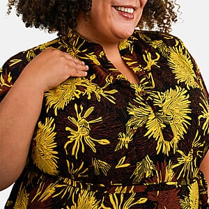 Tamsy Dandelion Front Placket Shirt Dress with Fabric Waist Tie - One Size Fits Most