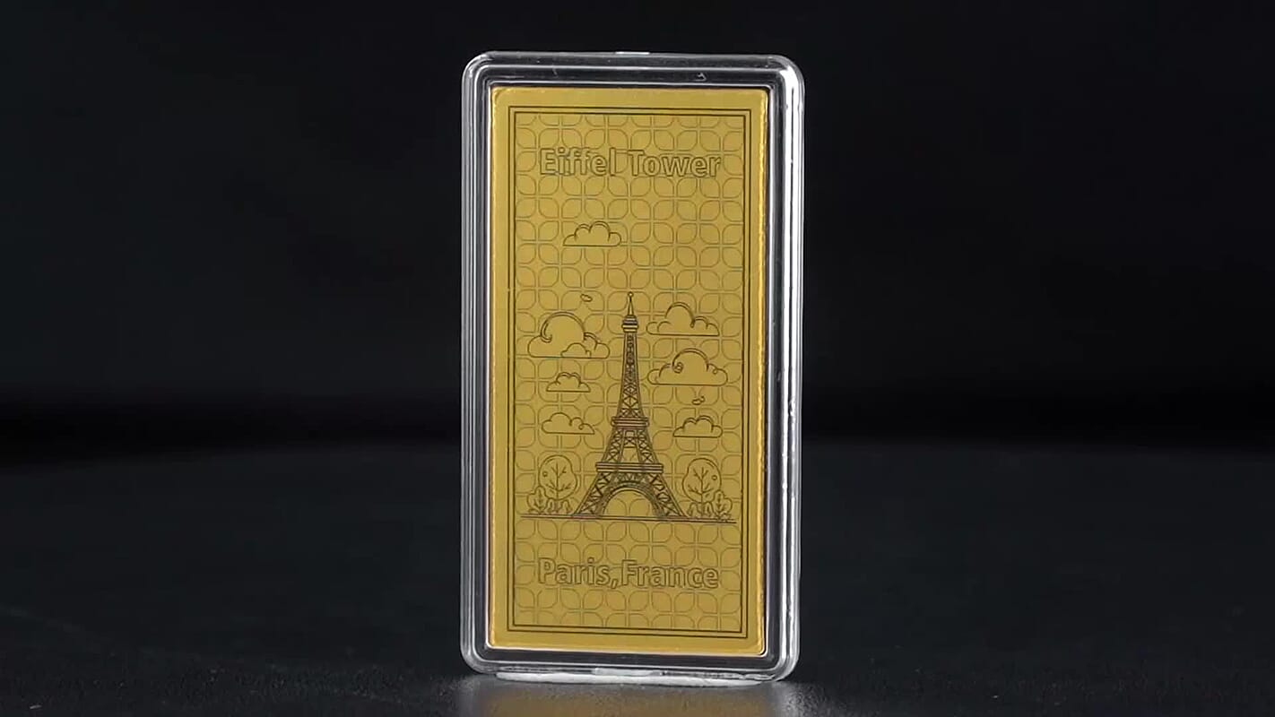 24K Golden Eiffel Tower, Icon of Romance & Elegance Emboss Sheet 55x30mm 100mg