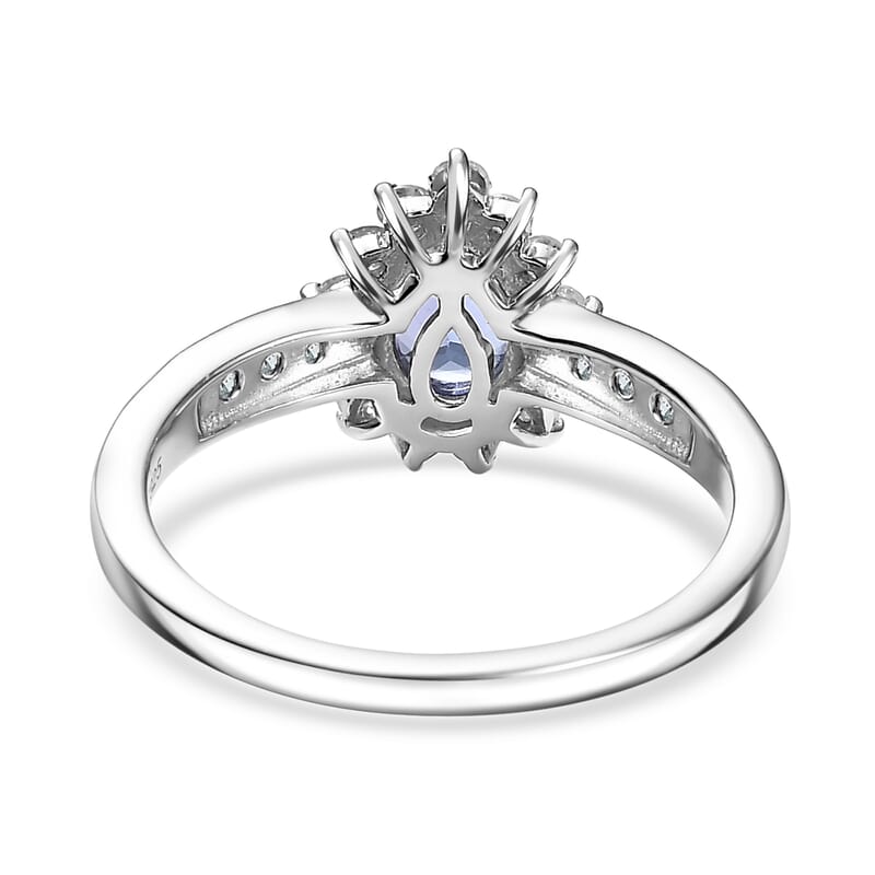 D'Joy Premium Tanzanite, AAA Paraiba Tourmaline and Diamond 1.15 ctw Celestial Bloom Ring in Rhodium Over Sterling Silver (Size 6.0)