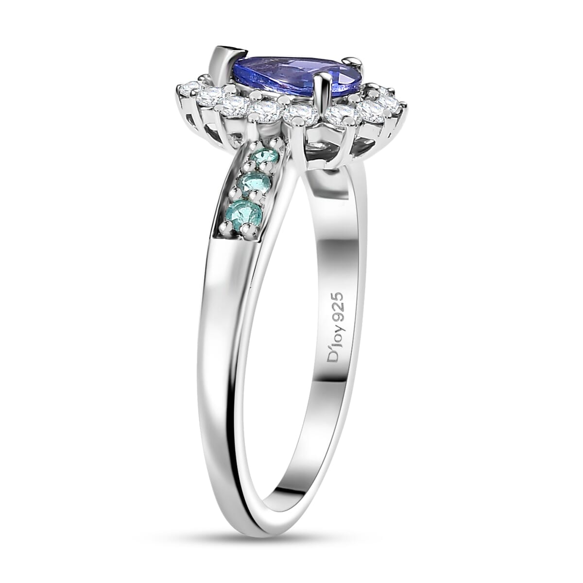 D'Joy Premium Tanzanite, AAA Paraiba Tourmaline and Diamond 1.15 ctw Celestial Bloom Ring in Rhodium Over Sterling Silver (Size 8.0) image number 3