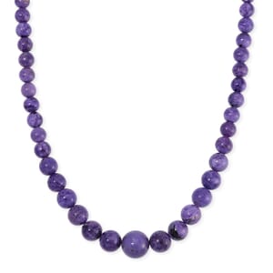 Mozambique Garnet, Charoite Beaded Necklace (20 Inches) in Rhodium Over Sterling Silver 550.05 ctw