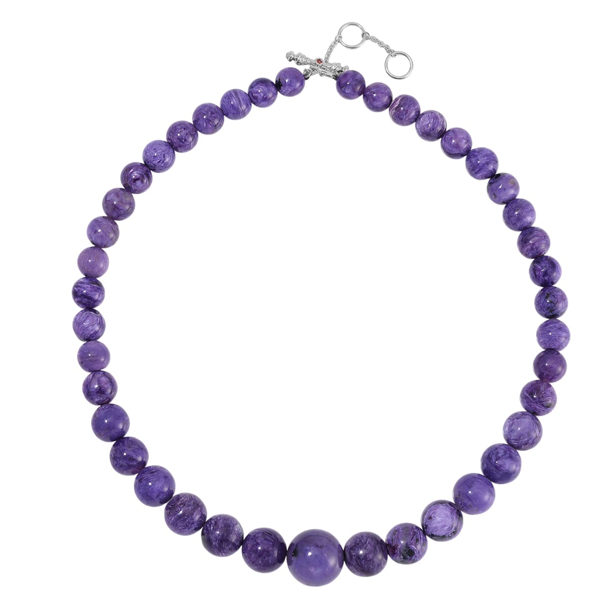 Mozambique Garnet, Charoite Beaded Necklace (20 Inches) in Rhodium Over Sterling Silver 550.05 ctw image number 2