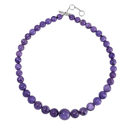 Mozambique Garnet, Charoite Beaded Necklace (20 Inches) in Rhodium Over Sterling Silver 550.05 ctw