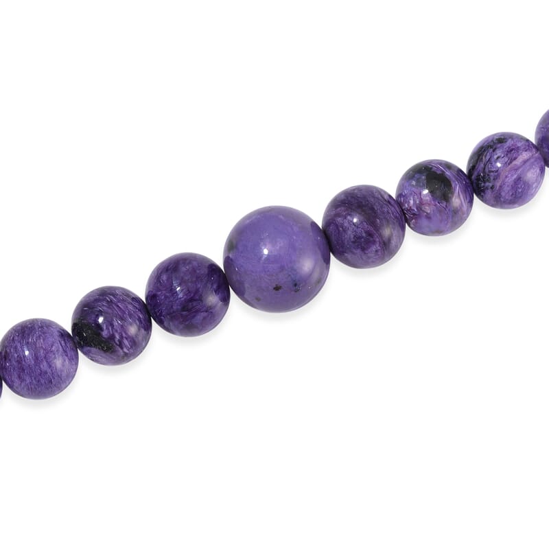 Mozambique Garnet, Charoite Beaded Necklace (20 Inches) in Rhodium Over Sterling Silver 550.05 ctw