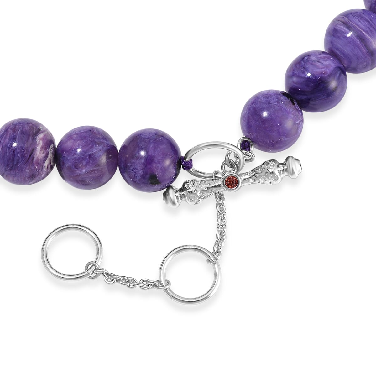 Mozambique Garnet, Charoite Beaded Necklace (20 Inches) in Rhodium Over Sterling Silver 550.05 ctw image number 4