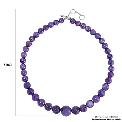 Mozambique Garnet, Charoite Beaded Necklace (20 Inches) in Rhodium Over Sterling Silver 550.05 ctw