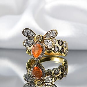 GP Trionfo Collection Jalisco Fire Opal and Multi Gemstone 2.30 ctw Bee Ring in 18K Vermeil Yellow Gold Over Sterling Silver (Size 10.0)