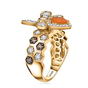 GP Trionfo Collection Jalisco Fire Opal and Multi Gemstone 2.30 ctw Bee Ring in 18K Vermeil Yellow Gold Over Sterling Silver (Size 10.0)