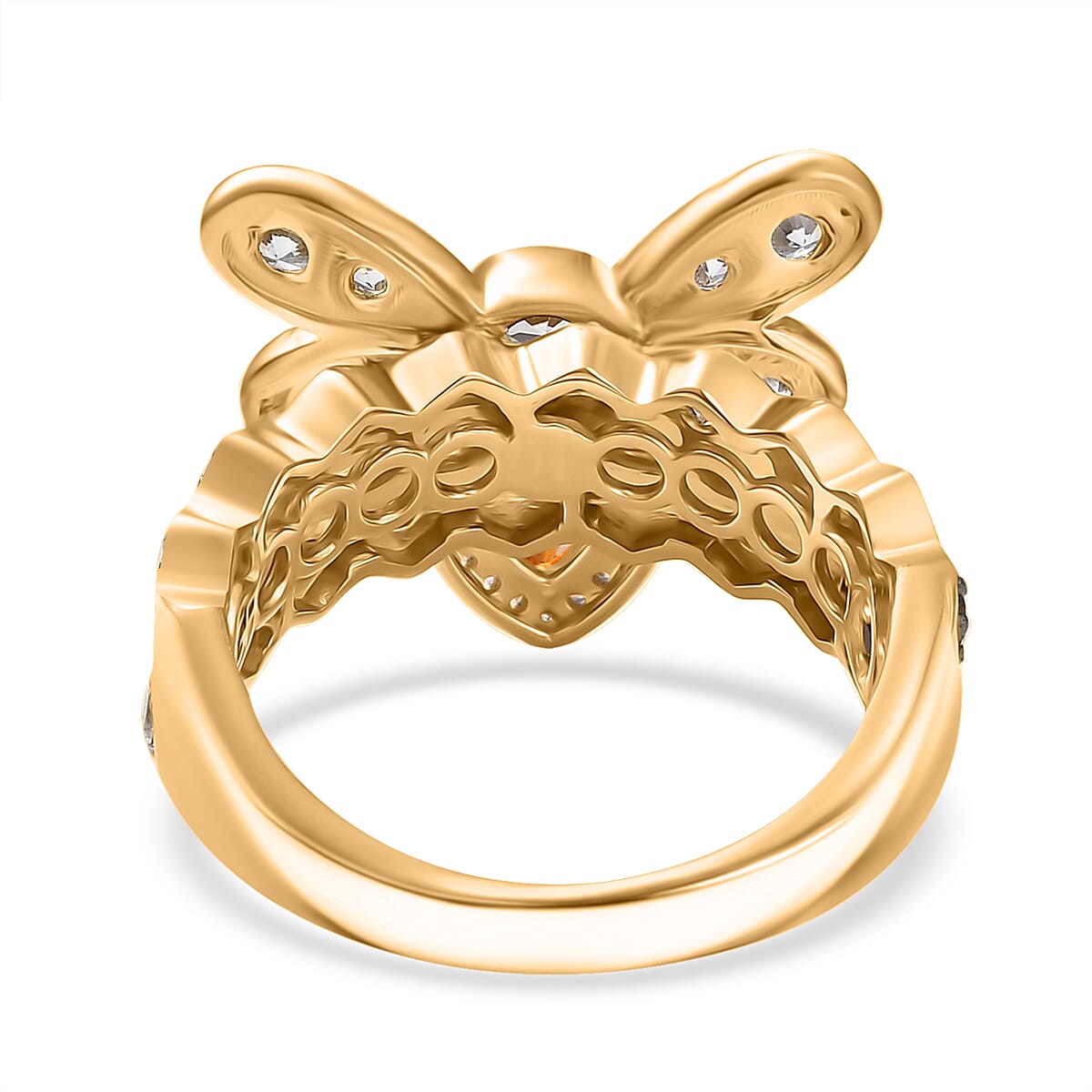 GP Jalisco Fire Opal and Multi Gemstone 2.30 ctw Bee Ring in 18K Vermeil Yellow Gold Over Sterling Silver (Size 9.0)