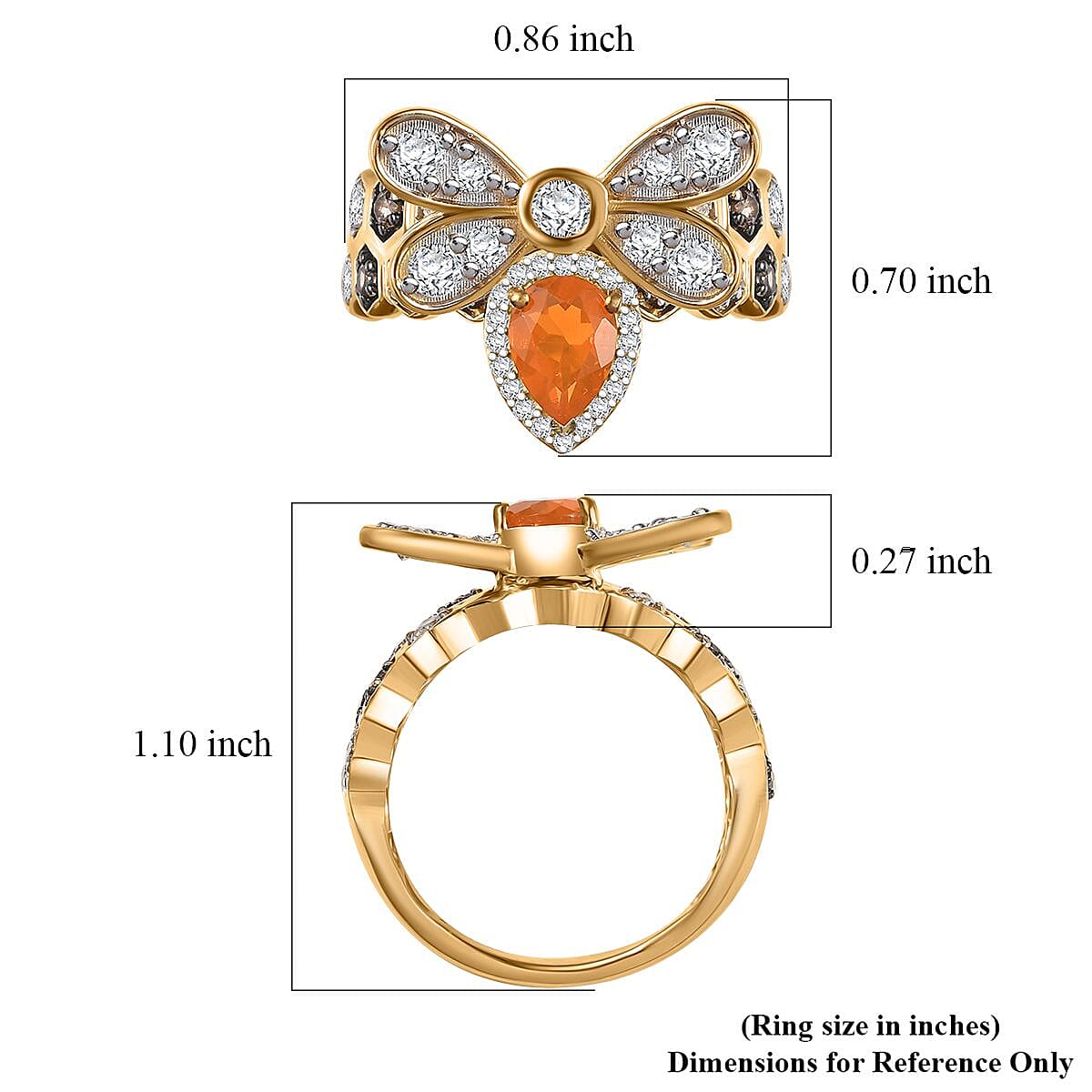 GP Trionfo Collection Jalisco Fire Opal and Multi Gemstone 2.30 ctw Bee Ring in 18K Vermeil Yellow Gold Over Sterling Silver (Size 10.0) image number 5