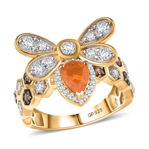 GP Trionfo Collection Jalisco Fire Opal and Multi Gemstone 2.30 ctw Bee Ring in 18K Vermeil Yellow Gold Over Sterling Silver (Size 5.0)
