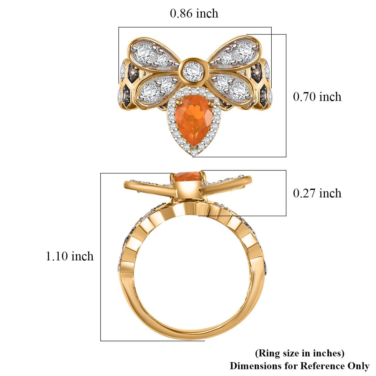 GP Trionfo Collection Jalisco Fire Opal and Multi Gemstone 2.30 ctw Bee Ring in 18K Vermeil Yellow Gold Over Sterling Silver (Size 5.0) image number 5