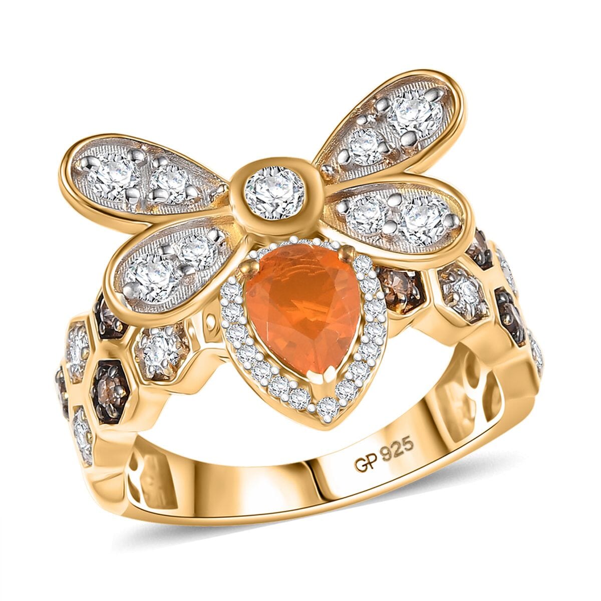 GP Trionfo Collection Jalisco Fire Opal and Multi Gemstone 2.30 ctw Bee Ring in 18K Vermeil Yellow Gold Over Sterling Silver (Size 7.0) image number 0