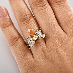 GP Trionfo Collection Jalisco Fire Opal and Multi Gemstone 2.30 ctw Bee Ring in 18K Vermeil Yellow Gold Over Sterling Silver (Size 7.0)