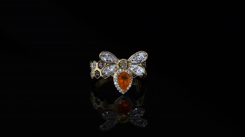 GP Jalisco Fire Opal and Multi Gemstone 2.30 ctw Bee Ring in 18K Vermeil Yellow Gold Over Sterling Silver (Size 9.0)