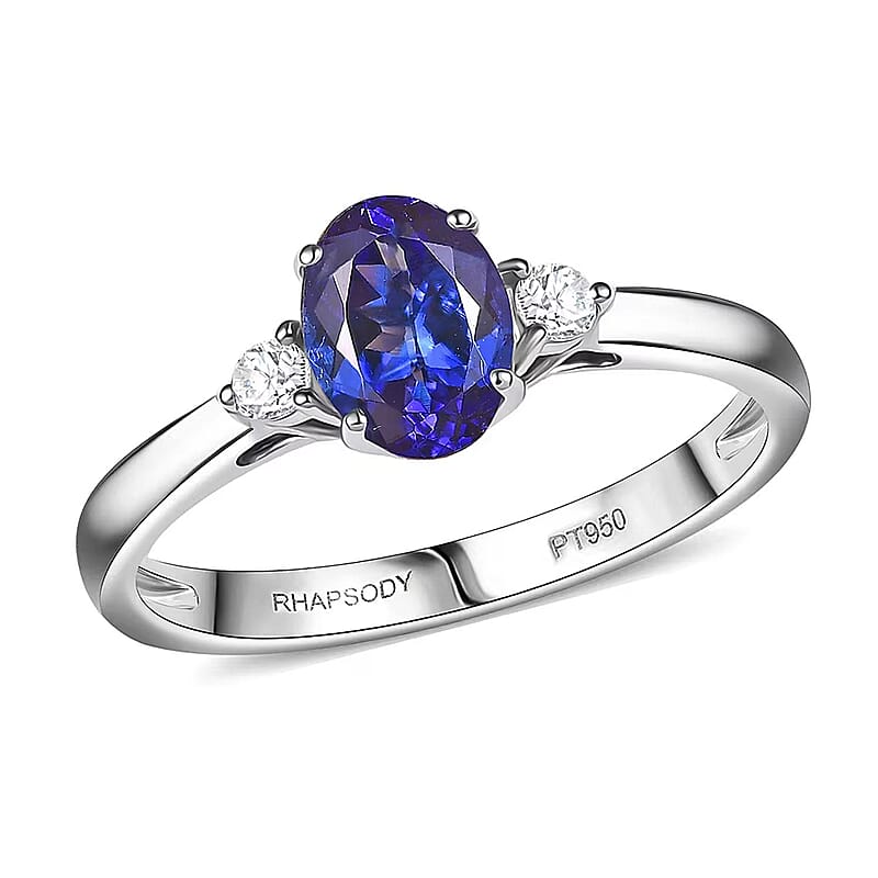 Certified & Appraised Rhapsody AAAA Tanzanite and E-F VS Diamond 1.67 ctw Ring in 950 Platinum (Size 10.0) 4.46 Grams