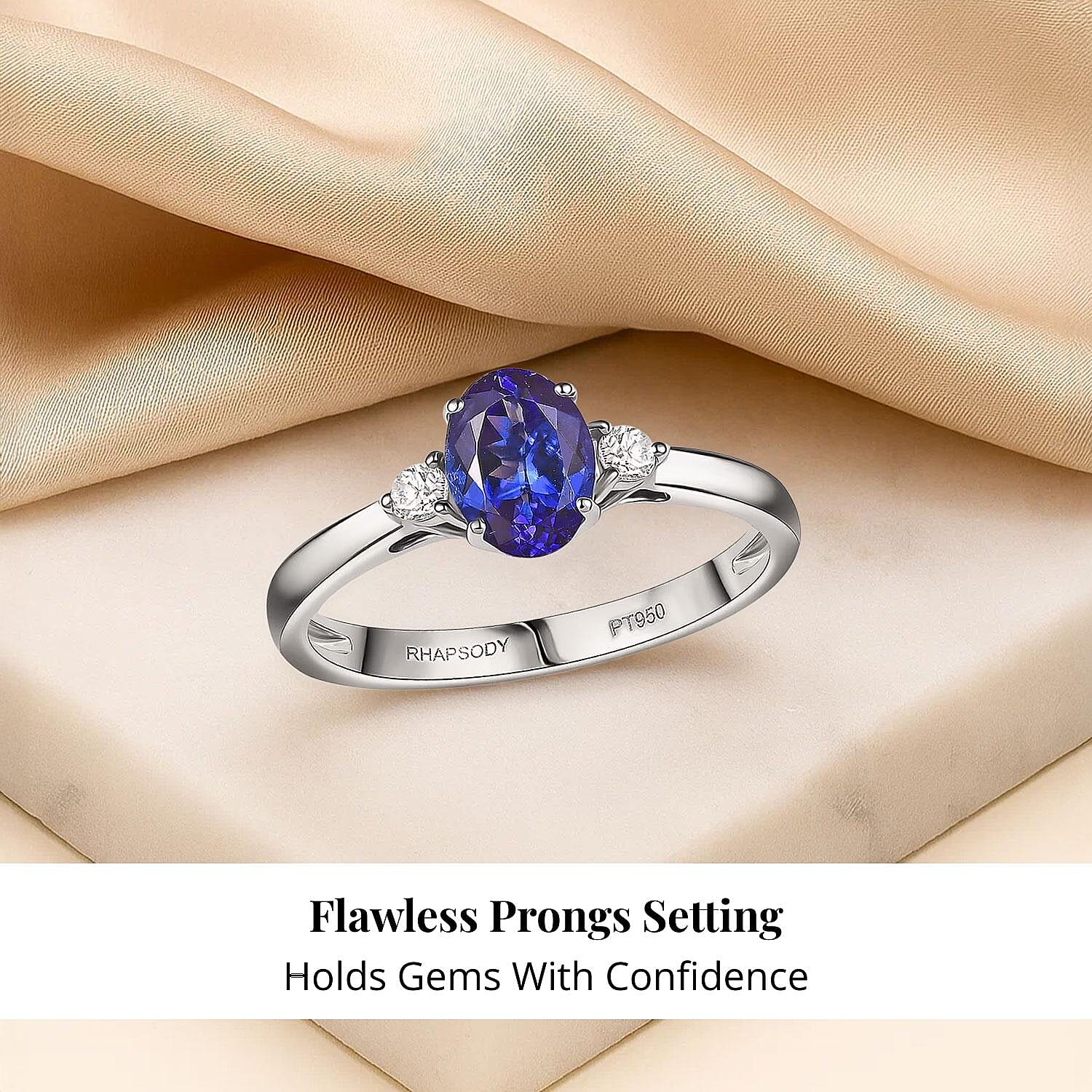 Certified & Appraised Rhapsody AAAA Tanzanite and E-F VS Diamond 1.67 ctw Ring in 950 Platinum (Size 10.0) 4.46 Grams